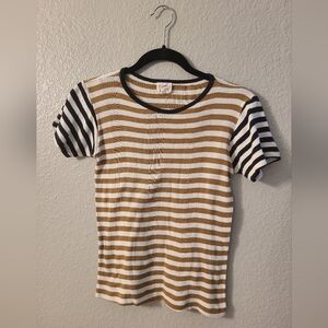 Edith A. Miller Striped Women's Blouse in Tan and Black